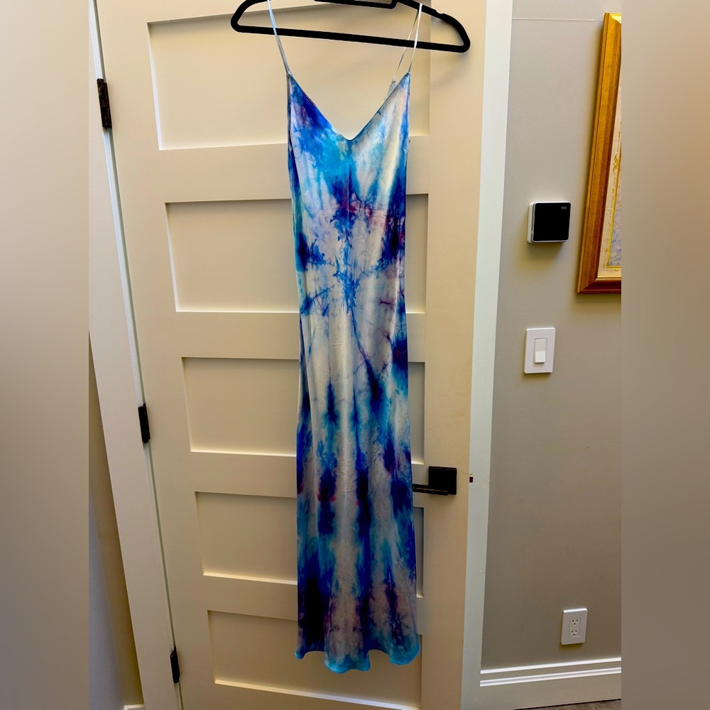 Beautiful blue tie dye dannijo silk slip dress